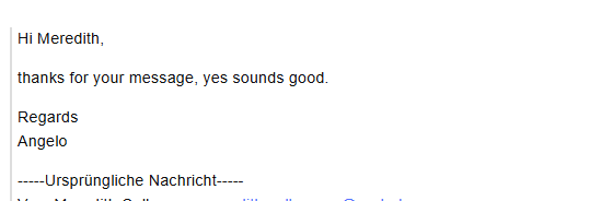Real reply received: 'thanks for your message, yes sounds good'
